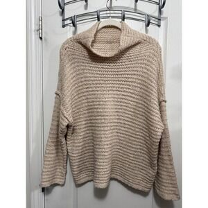 Aerie Womens M Oversized Mock Neck Chunky Knit Sweater Oatmeal Beige Wool Blend